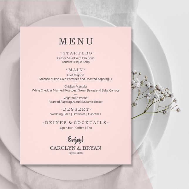 Einfache, elegante Speisekarte für Hochzeiten in R Flyer (Von Creator hochgeladen)