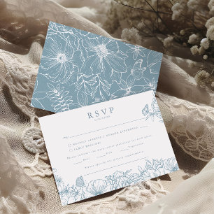 Einfache elegante staubblaue Gartenhochzeit RSVP Begleitkarte