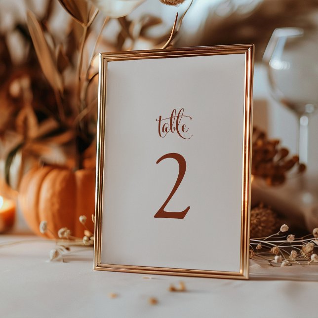 Einfache Elegante Terracotta Fall Boho Hochzeit Tischnummer (Simple Elegant Terracotta Fall Boho Wedding Table Number Sign by Painted Paperie
)