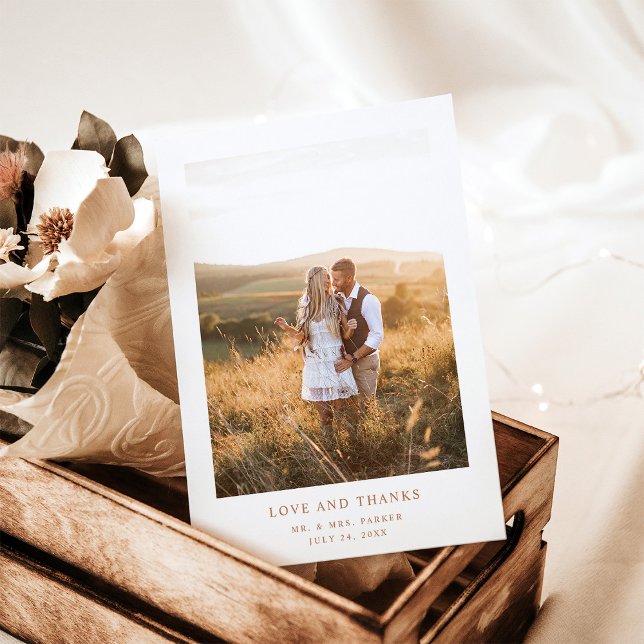 Einfache Elegante Terracotta Text und Foto | Hochz Dankeskarte (Von Creator hochgeladen)