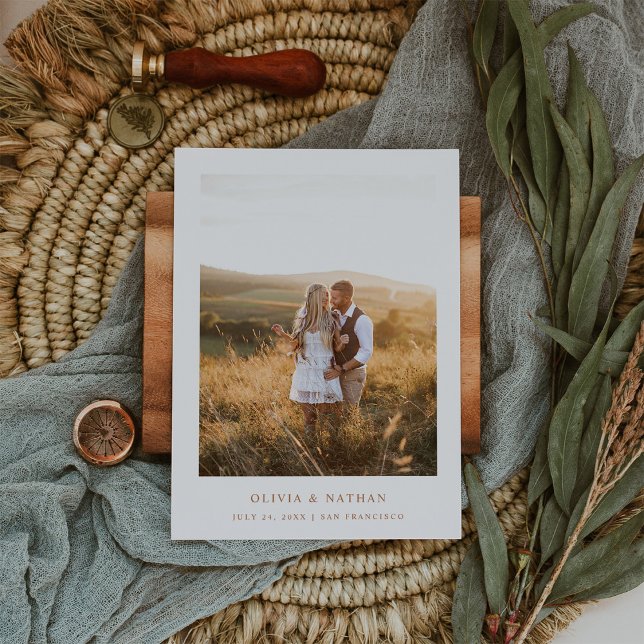 Einfache Elegante Terracotta Text und Foto | Hochz Save The Date (Von Creator hochgeladen)