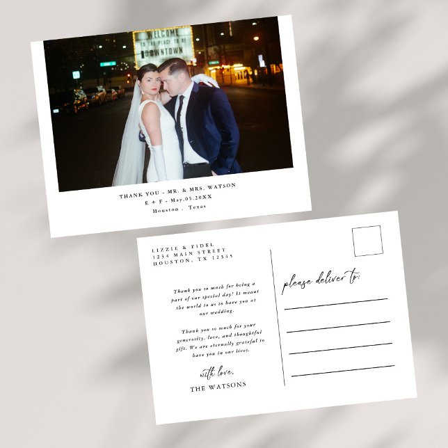 Einfache, elegante Texte und Foto Hochzeit Vielen  Postkarte (Von Creator hochgeladen)