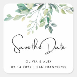 Einfache elegante Texte und Grün | SAVE THE DATE Quadratischer Aufkleber