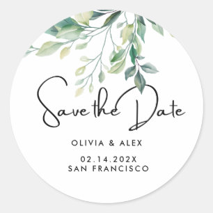 Einfache elegante Texte und Grün SAVE THE DATE Runder Aufkleber