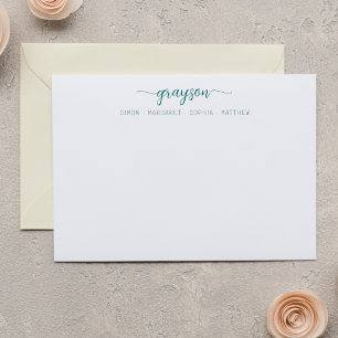 Einfache elegante Türkisblaue Schrift Familienbrie Mitteilungskarte