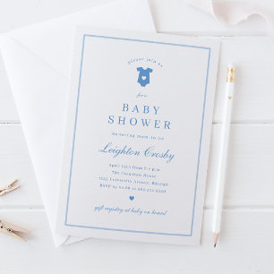 Einfache elegante Typografie Blue Baby Shower Einladung