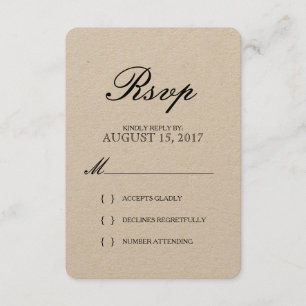 Einfache elegante Typografie-Braunes Packpapier RSVP Karte