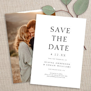 Einfache elegante Typografie Foto Hochzeit Termina Save The Date