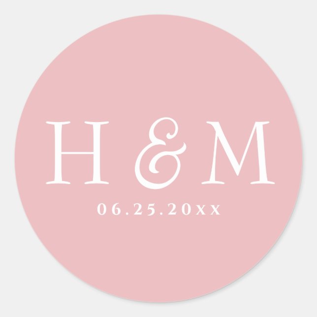 Einfache, elegante Typografie Mit Monogramm Hochze Runder Aufkleber (Vorderseite)