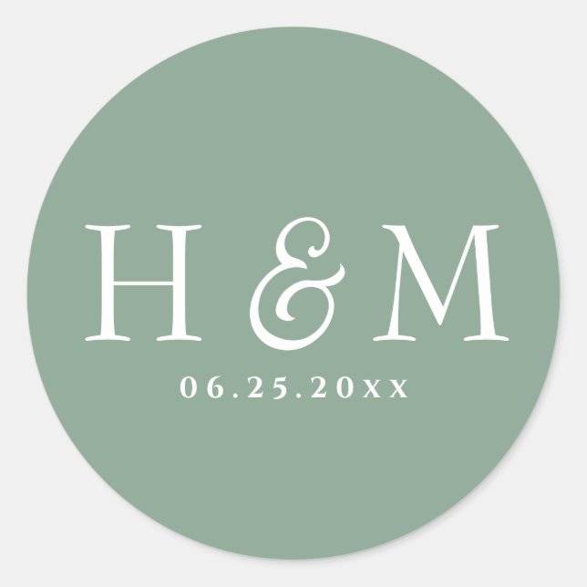 Einfache, elegante Typografie Mit Monogramm Hochze Runder Aufkleber (Vorderseite)