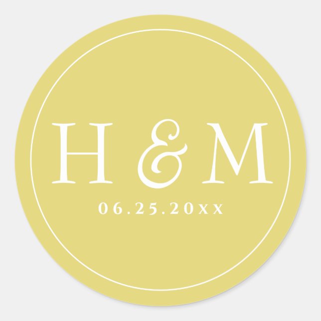 Einfache, elegante Typografie Mit Monogramm Hochze Runder Aufkleber (Vorderseite)