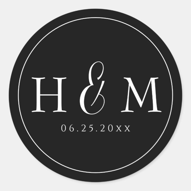 Einfache, elegante Typografie Mit Monogramm Hochze Runder Aufkleber (Vorderseite)