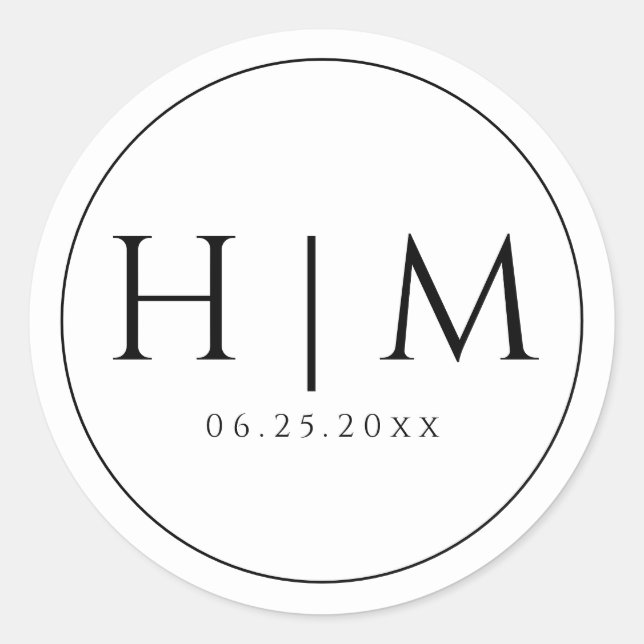 Einfache, elegante Typografie Mit Monogramm Hochze Runder Aufkleber (Vorderseite)