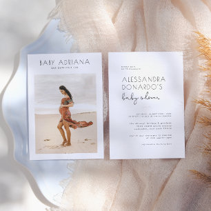 Einfache elegante Typografie Moderne Foto Babydusc Einladung