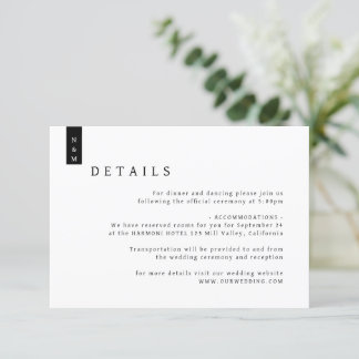 Einfache elegante Typografie Monogram Wedding Deta Begleitkarte