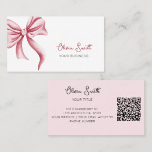Einfache elegante Typografie Rosa Schleife QR-Code Visitenkarte