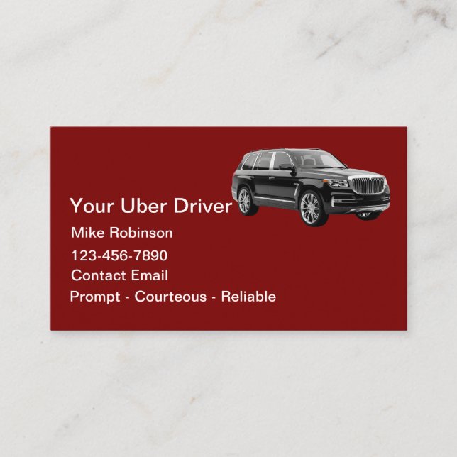 Einfache elegante Uber-Fahrer-Fahrdienst-App Visitenkarte (Vorderseite)