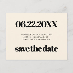 Einfache elegante und schicke Creme Save the Date Postkarte