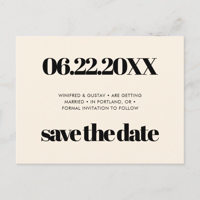 Einfache elegante und schicke Creme Save the Date Postkarte (Vorderseite)
