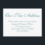 Einfache Elegante Unsere neue, auf Weiß Aquamarine Begleitkarte<br><div class="desc">Behalt deinen Freunden und Verwandten mit diesen schlichten, eleganten Einschließkarten immer auf dem neuesten Stand mit deiner neuen Adresse. Eine einfache Anmerkung lautet "Unsere neue Adresse" oben, mit einem hübschen, traditionellen Script-Schriftart. Verwenden Sie die Vorlagenfelder, um alle Ihre Daten hinzuzufügen, um dieses Design für Ihren eigenen Gebrauch zu personalisieren. Der...</div>