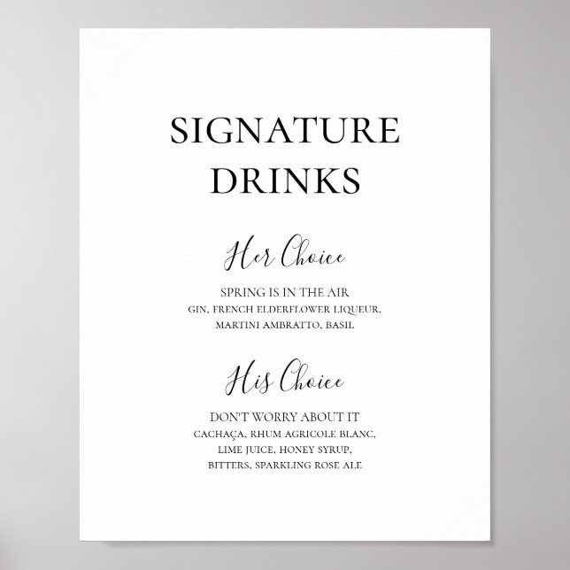 Einfache Elegante Unterschrift Drinks Unterschreib Poster (Vorne)