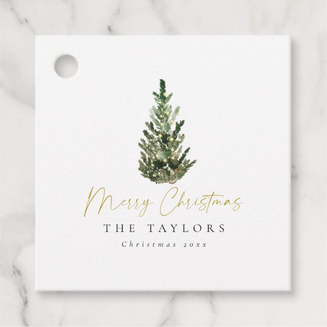 Einfache Elegante Watercolor Weihnachtsbaum Geschenkanhänger
