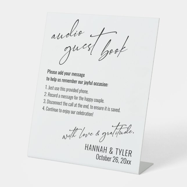 Einfache Elegante Wedding Empfang Audio Gästebuch Sockelschild (Vorderseite)