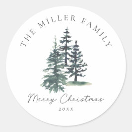 Einfache Elegante Weihnachtsbaum | Kiefernbaum Runder Aufkleber