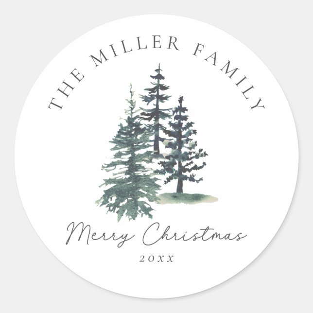Einfache Elegante Weihnachtsbaum | Kiefernbaum Runder Aufkleber (Vorderseite)