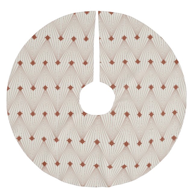 Einfache, elegante Weihnachtsbaume in Beige und Ro Polyester Weihnachtsbaumdecke (Vorderseite)