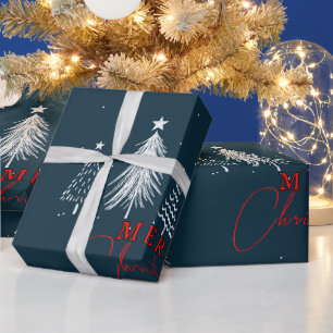 Einfache Elegante Weihnachtsbaume Navy Blue Geschenkpapier