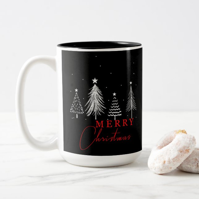 Einfache Elegante Weihnachtsbaume | Schwarz Zweifarbige Tasse (Mit Donut)