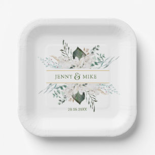 Einfache, elegante weiße Blume Pappteller