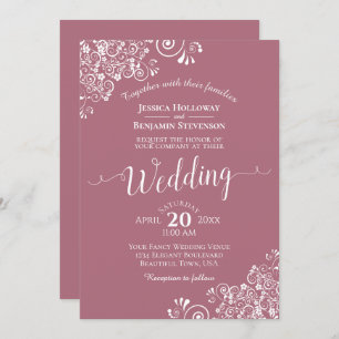 Einfache, elegante Weiße Spitze auf Dusty Rose Wed Einladung