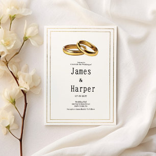 Einfache elegante weiße und goldene Ringe Hochzeit Einladung