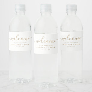 Einfache elegante White and Gold Hochzeitsflasche Wasserflaschenetikett