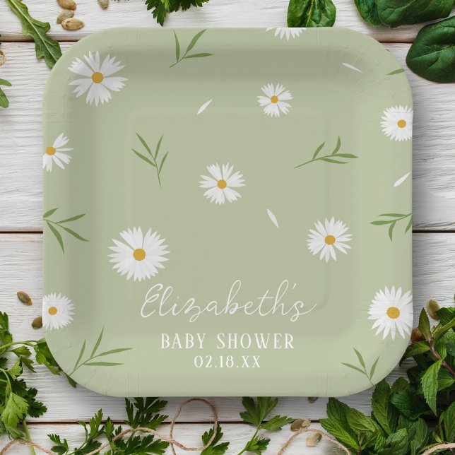 Einfache elegante White Daisies Baby Dusche Pappteller (Von Creator hochgeladen)
