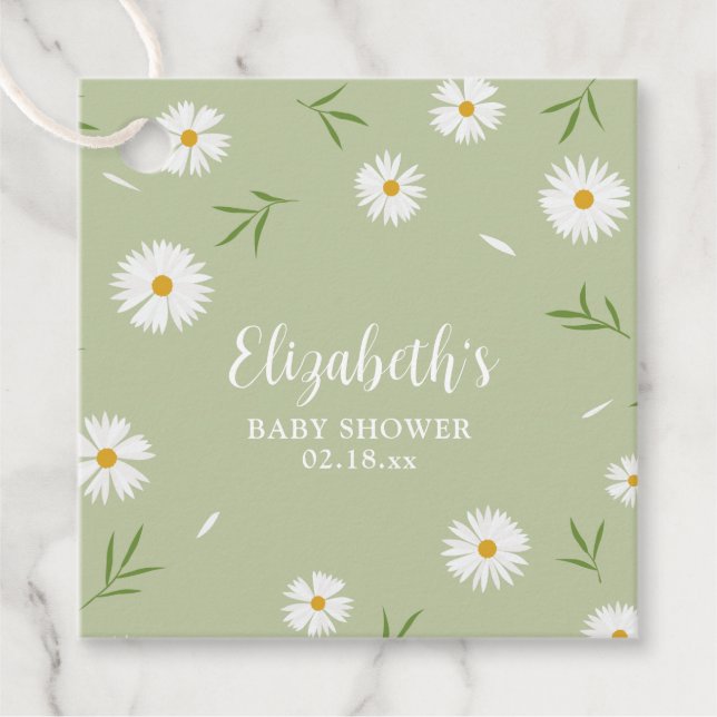 Einfache elegante White Daisies Greenery Baby Dusc Geschenkanhänger (Vorderseite)