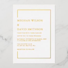 Einfache, elegante White-Gold-Hochzeit Folieneinladung
