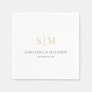 Einfache, elegante White Gray Gold Monogram Weddin Serviette