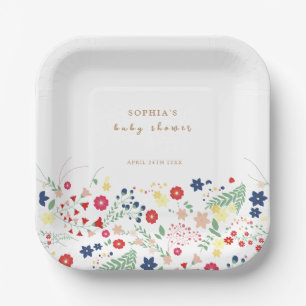 Einfache Elegante Wildblume Babydusche Pappteller