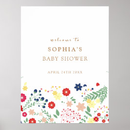 Einfache Elegante Wildblume Babydusche Willkommen Poster