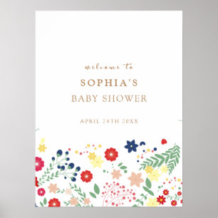 Einfache Elegante Wildblume Babydusche Willkommen Poster