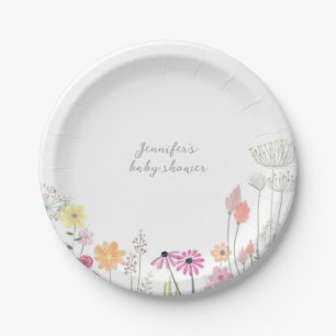 Einfache elegante Wildblumen-Baby-Party Pappteller