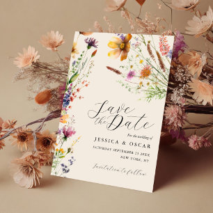 Einfache elegante Wildblumen-Hochzeit im Frühling Save The Date