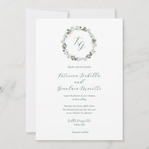 Einfache elegante Winter Greenery Monogram Wedding Einladung