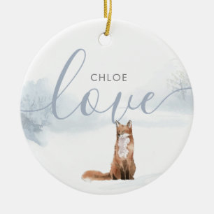 Einfache elegante Winterwaldszene Fuchs Keramik Ornament