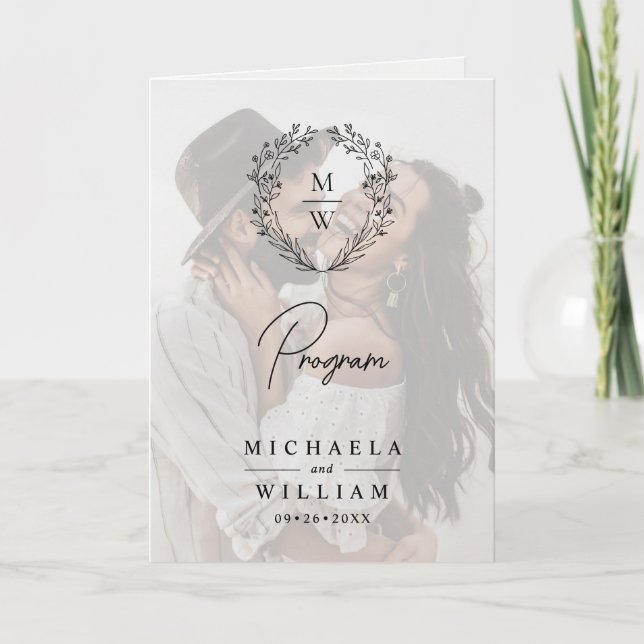 Einfache Elegante Wreath-Hochzeit mit 4 Fotos Text Programm (Vorderseite)