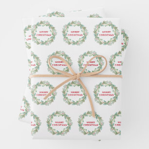 Einfache Elegante Wreath Joy Moderne Weihnachten Geschenkpapier Set