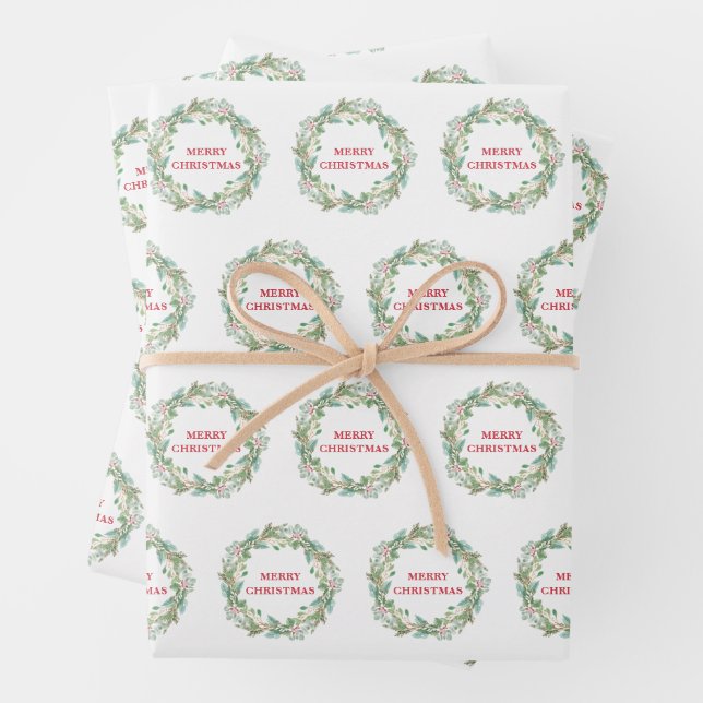 Einfache Elegante Wreath Joy Moderne Weihnachten Geschenkpapier Set (Beispiel)